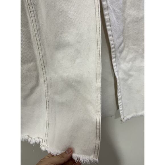 Free People Mambo Slit Denim Midi Skirt white Wash Jean Fray Hem 31 Y2K Minimal - Picture 6 of 16